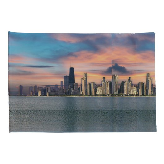 Deep Sunset boven Chicago Kussensloop (Achterkant-Rechts)