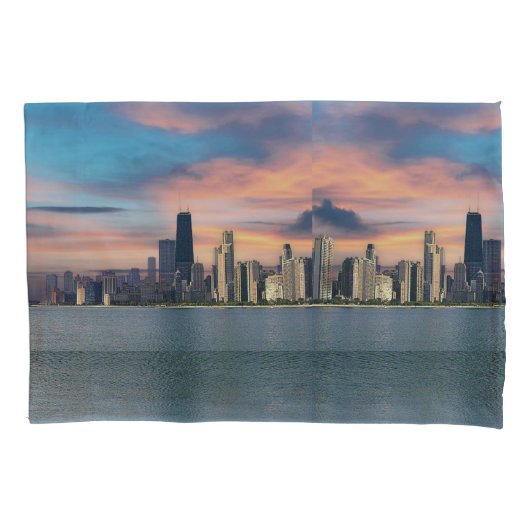Deep Sunset boven Chicago Kussensloop (Voorkant-Links)