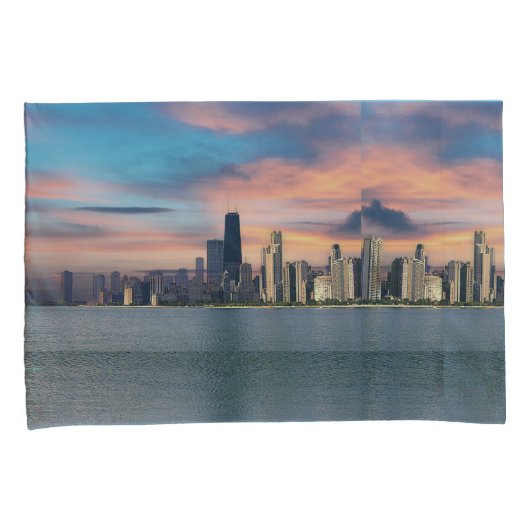 Deep Sunset boven Chicago Kussensloop (Voorkant-Rechts)