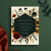 Deep Teal Autumn Floral Romance Wedding Kaart