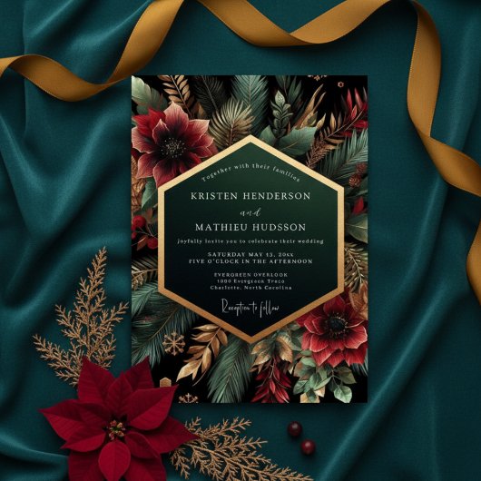 Deep Teal Bloom Luxe Wedding Kaart