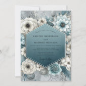 Deep Teal Bloom Romance Wedding Kaart (Voorkant)