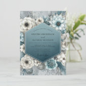 Deep Teal Bloom Romance Wedding Kaart (Staand voorkant)