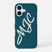 Deep Teal Blue Custom Monogram  iPhone 16 Hoesje (Achterkant)