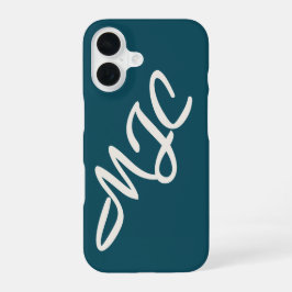 Deep Teal Blue Custom Monogram iPhone 16 Hoesje