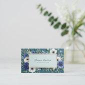 Deep Teal Blue Floral Gold Frame Watercolor Visitekaartje (Staand voorkant)