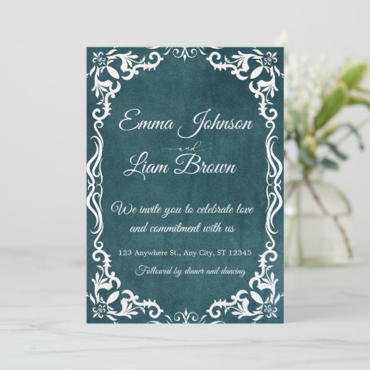 Deep Teal Blue Talavera Mexican Wedding Invitation Kaart (Staand voorkant)