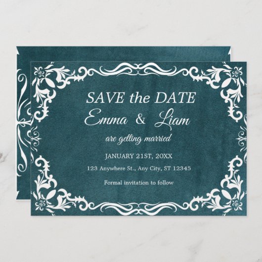 Deep Teal Blue Talavera Mexican Wedding Save The Date (Voorkant / Achterkant)