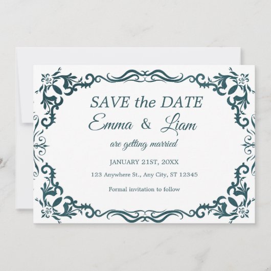 Deep Teal Blue Talavera Mexican Wedding Save The Date (Voorkant)
