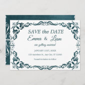 Deep Teal Blue Talavera Mexican Wedding Save The Date (Voorkant / Achterkant)