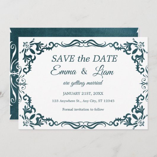 Deep Teal Blue Talavera Mexican Wedding Save The Date (Voorkant / Achterkant)