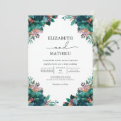 Deep Teal Botanical Flourish Wedding Kaart (Staand voorkant)