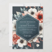 Deep Teal Floral Bloom Wedding Kaart (Voorkant)