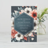 Deep Teal Floral Bloom Wedding Kaart (Staand voorkant)