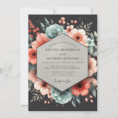 Deep Teal Floral Elegance Wedding Kaart (Voorkant)