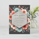 Deep Teal Floral Elegance Wedding Kaart (Staand voorkant)
