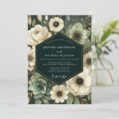 Deep Teal Floral Enchantment Wedding Kaart (Staand voorkant)