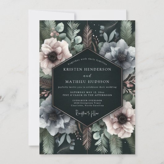 Deep Teal Floral Moody Wedding Kaart (Voorkant)