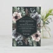 Deep Teal Floral Moody Wedding Kaart (Staand voorkant)