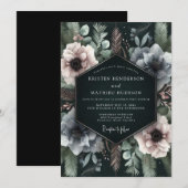 Deep Teal Floral Moody Wedding Kaart (Voorkant / Achterkant)