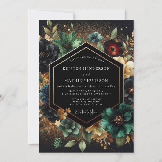 Deep Teal Floral Opulence Wedding Kaart (Voorkant)