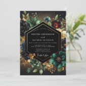 Deep Teal Floral Opulence Wedding Kaart (Staand voorkant)