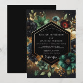 Deep Teal Floral Opulence Wedding Kaart (Voorkant / Achterkant)