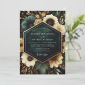 Deep Teal Floral Opulent Wedding Kaart (Staand voorkant)