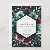 Deep Teal Floral Romance Wedding Kaart (Voorkant)