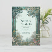 Deep Teal Forest Gold Frame Romantic Floral Kaart (Staand voorkant)