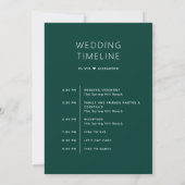 Deep Teal Green Timeline. Forest Wedding Itinerary Kaart (Achterkant)