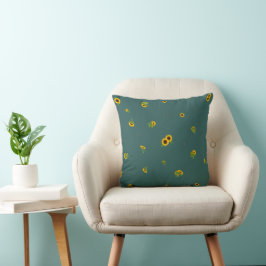 Deep Teal Japanese Sunflower Floral Pattern Kussen