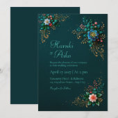Deep Teal Jewel Floral Wedding Kaart (Voorkant / Achterkant)