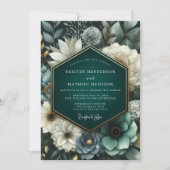 Deep Teal Lush Bloom Wedding Kaart (Voorkant)