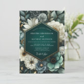 Deep Teal Lush Bloom Wedding Kaart (Staand voorkant)