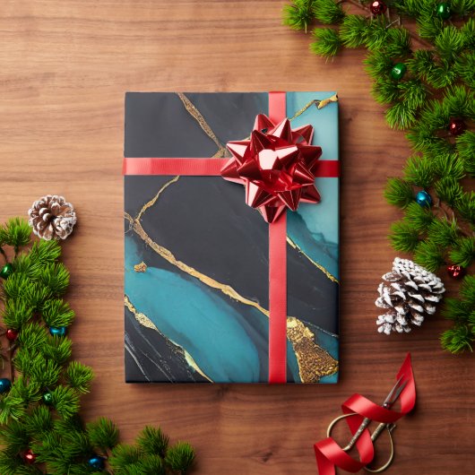 Deep Teal Marble with Bold Gold Veins Cadeaupapier (Feestdagen Geschenken)