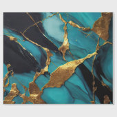 Deep Teal Marble with Bold Gold Veins Cadeaupapier (Vlak)