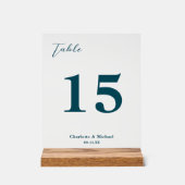 Deep Teal Minimalist Wedding Table Number Acryl Bord (Voorkant)