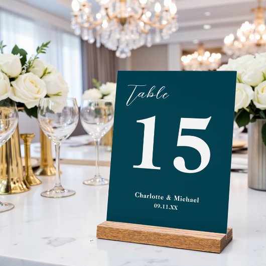 Deep Teal Minimalist Wedding Table Number Acryl Bord