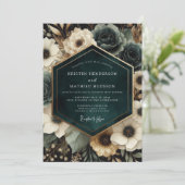Deep Teal Moody Bloom Wedding Kaart (Staand voorkant)