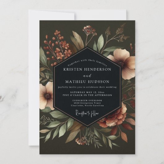 Deep Teal Moody Bloom Wedding Kaart (Voorkant)