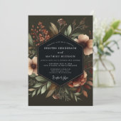 Deep Teal Moody Bloom Wedding Kaart (Staand voorkant)