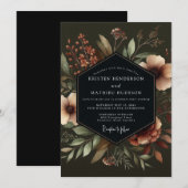 Deep Teal Moody Bloom Wedding Kaart (Voorkant / Achterkant)