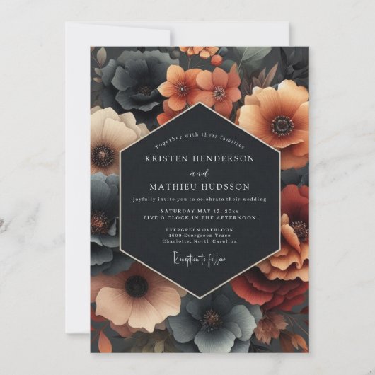 Deep Teal Moody Bloom Wedding Kaart (Voorkant)