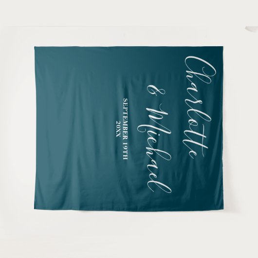 Deep Teal Script Minimalist Wedding Backdrop Wandkleed (Voorkant (horizontaal))