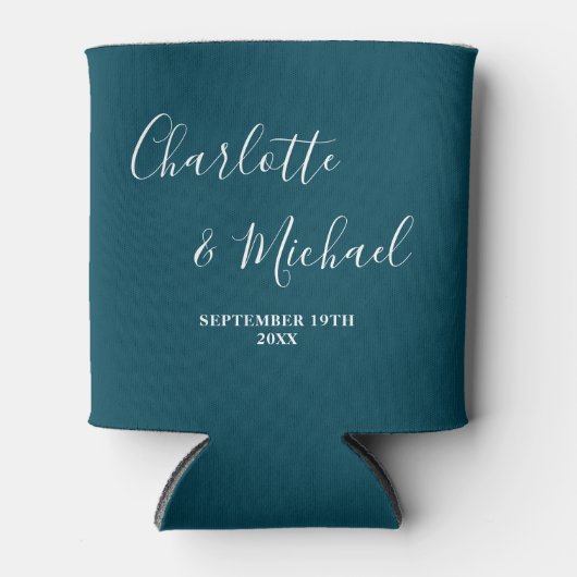 Deep Teal Script Minimalist Wedding Blikjeskoeler (Voorkant)