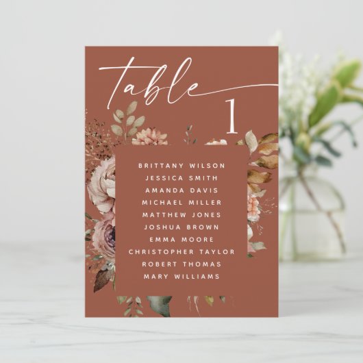 Deep Terracotta Wedding Seating Chart. Rustic Boho Kaart (Staand voorkant)