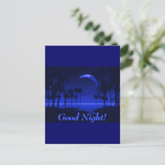 DEEP TROPICAL BLUE GOODNIGHT PALM TREES OCEAN MOON BRIEFKAART (Staand voorkant)