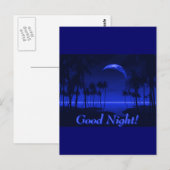 DEEP TROPICAL BLUE GOODNIGHT PALM TREES OCEAN MOON BRIEFKAART (Voorkant / Achterkant)