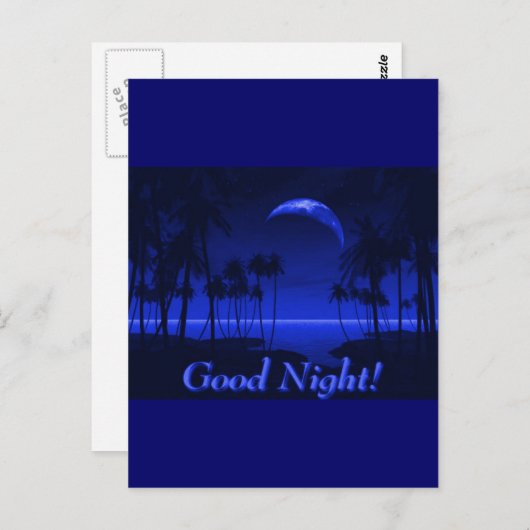 DEEP TROPICAL BLUE GOODNIGHT PALM TREES OCEAN MOON BRIEFKAART (Voorkant / Achterkant)